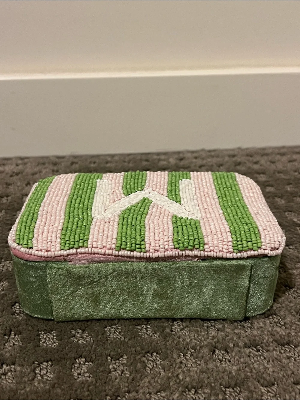 Monogrammed Beaded Jewelry Box in Pink & Green